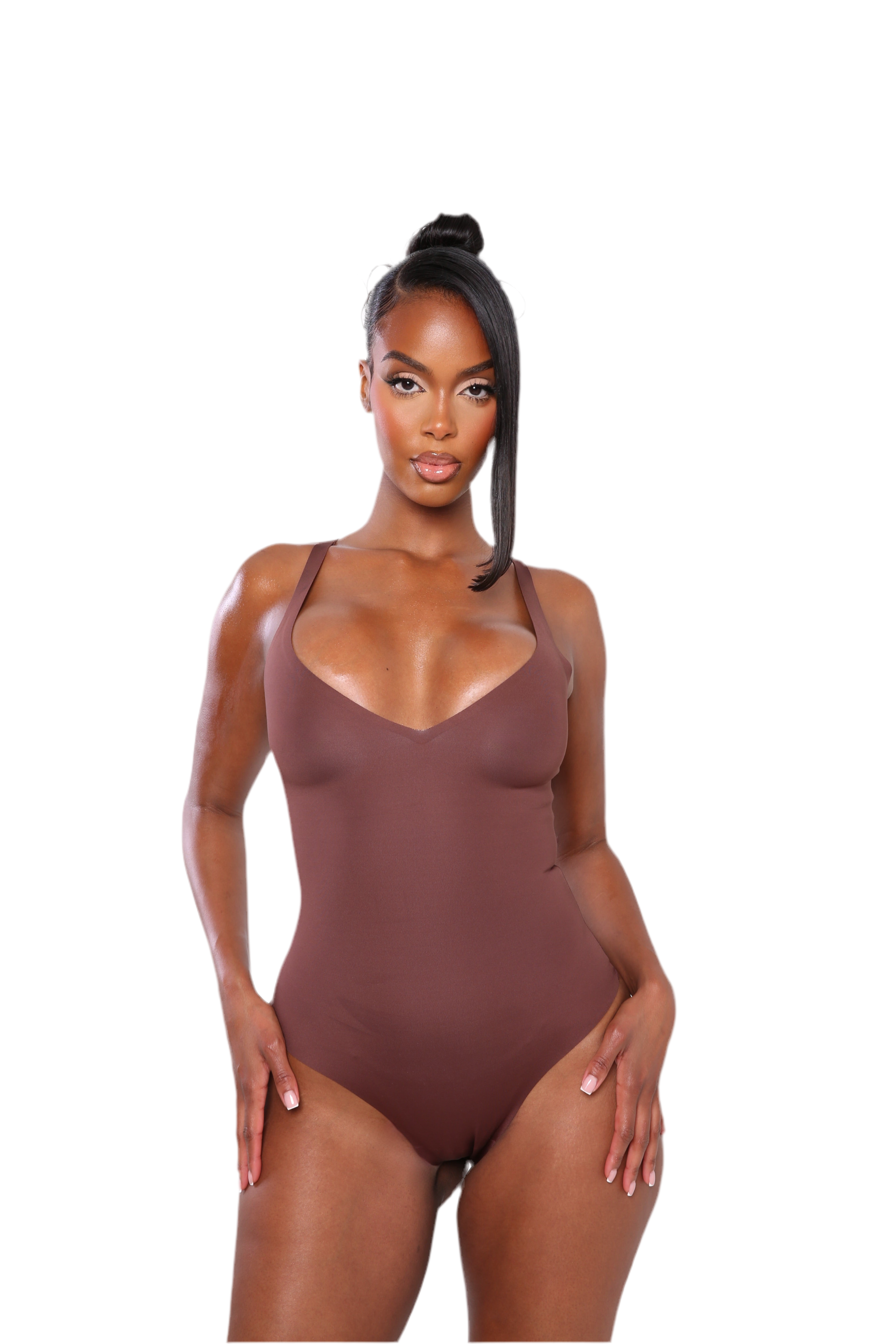 Second Skin Plunge Bodysuit Brown