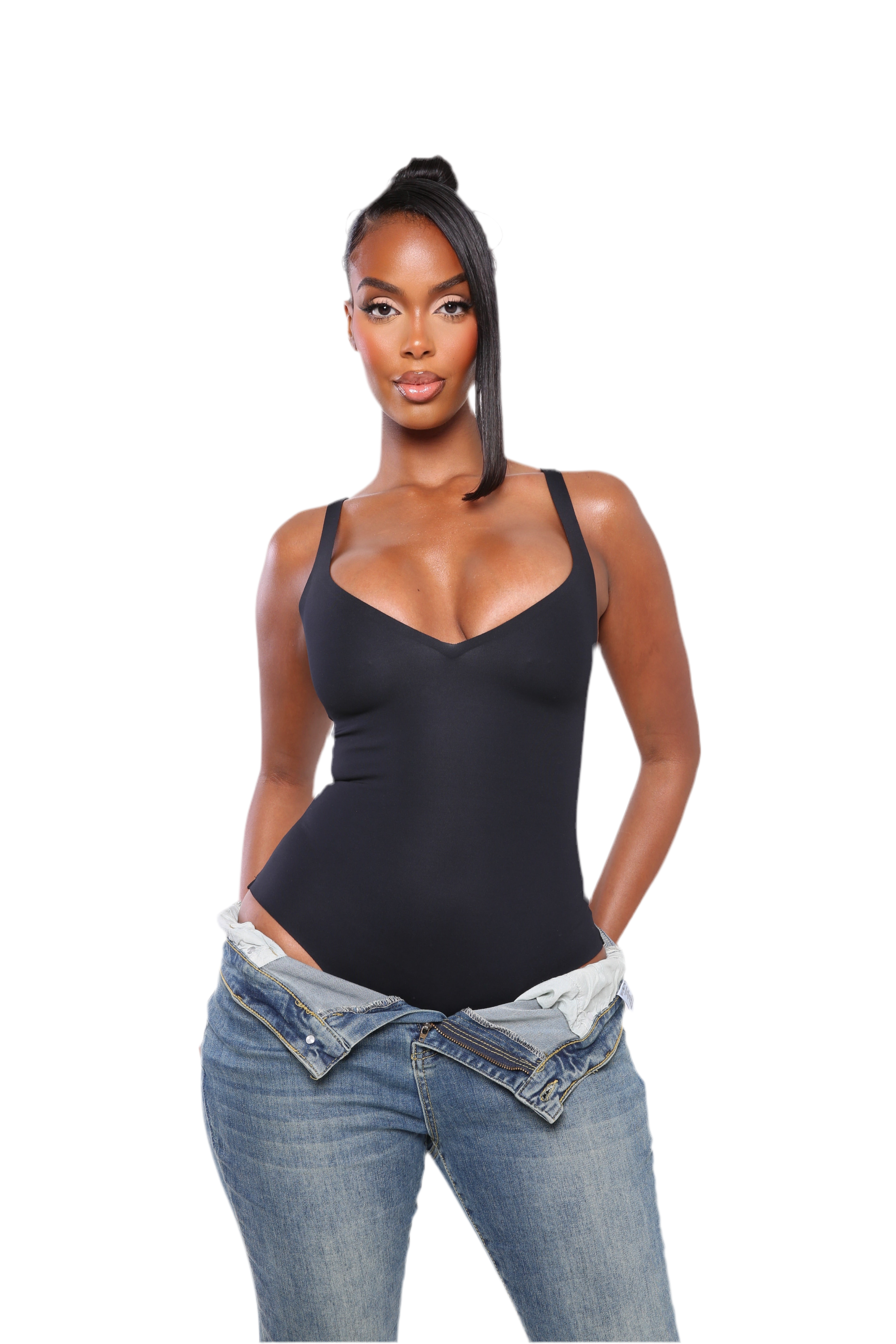 Second Skin Plunge Bodysuit Black
