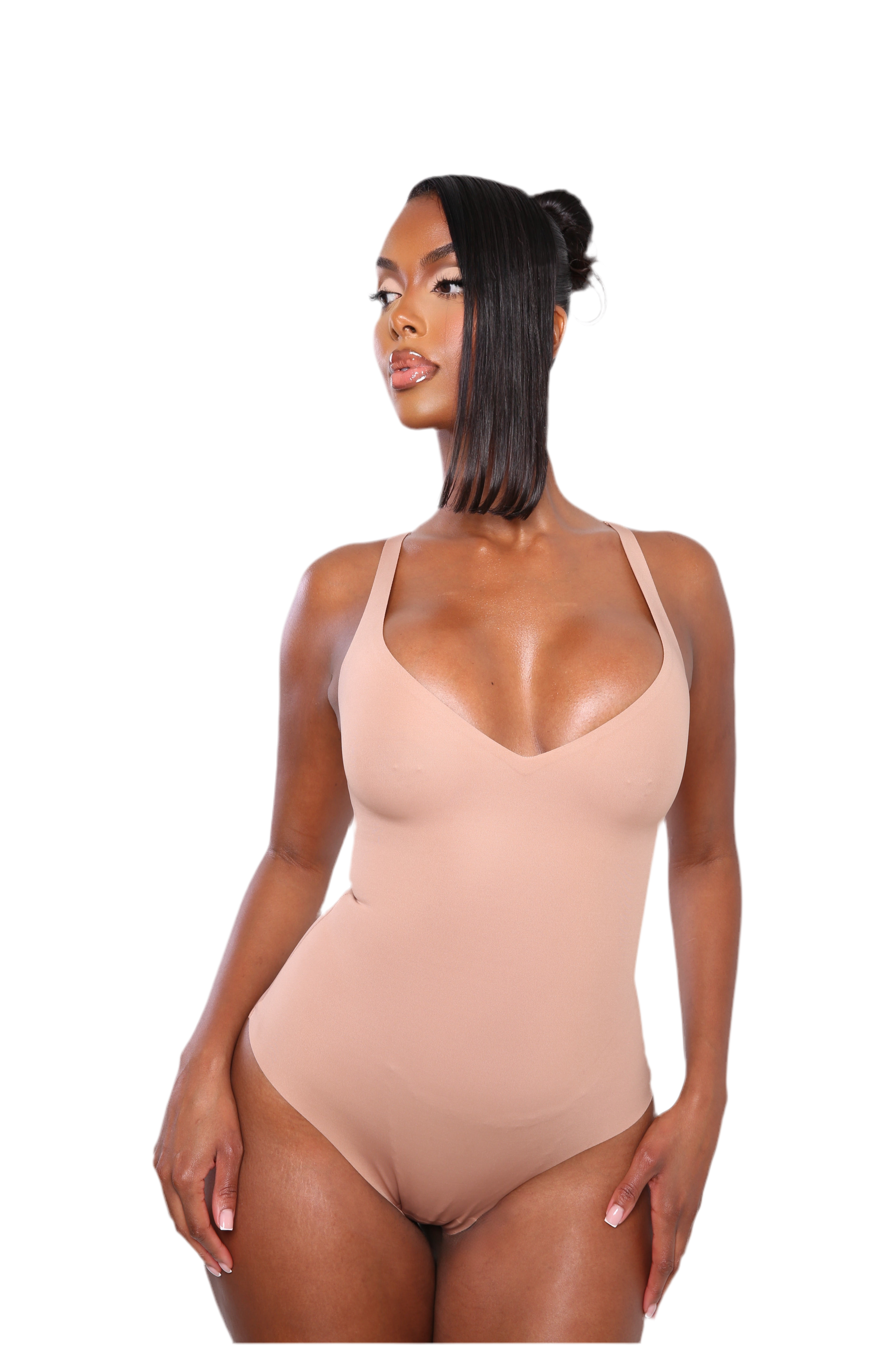 Second Skin Plunge Bodysuit Beige